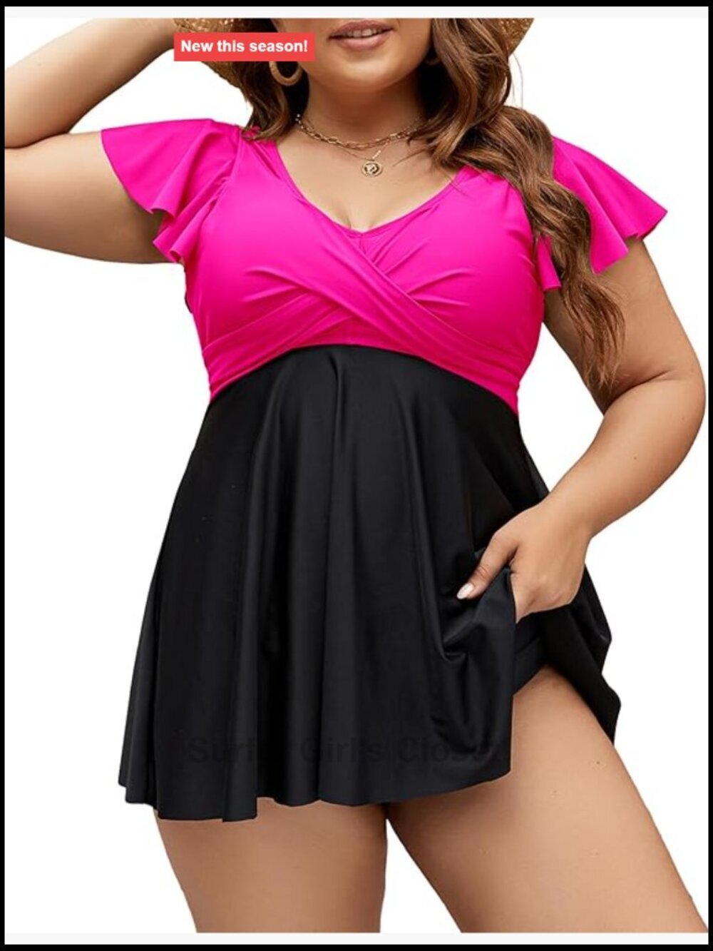 Plus Size Tankini Swim Dress Tummy Control Two Piece High Waisted Swimwear